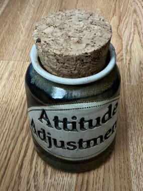 Vintage Brophy Word Jar Handmade Pottery Signed/Dated “Attitude Adjustments”